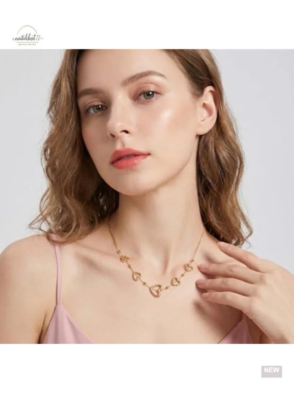 18K Gold Plated Open Heart Layered Necklace Dainty Y-Necklace Minimalist